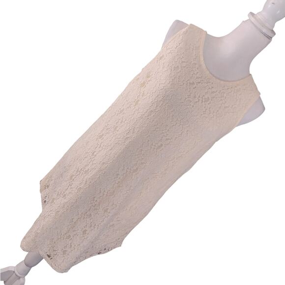 MONTEAU LOS ANGELES! CREAM STRETCH LACE OVER CREAM SHEATH SLEEVELESS DRESS! SZ L - Picture 1 of 10